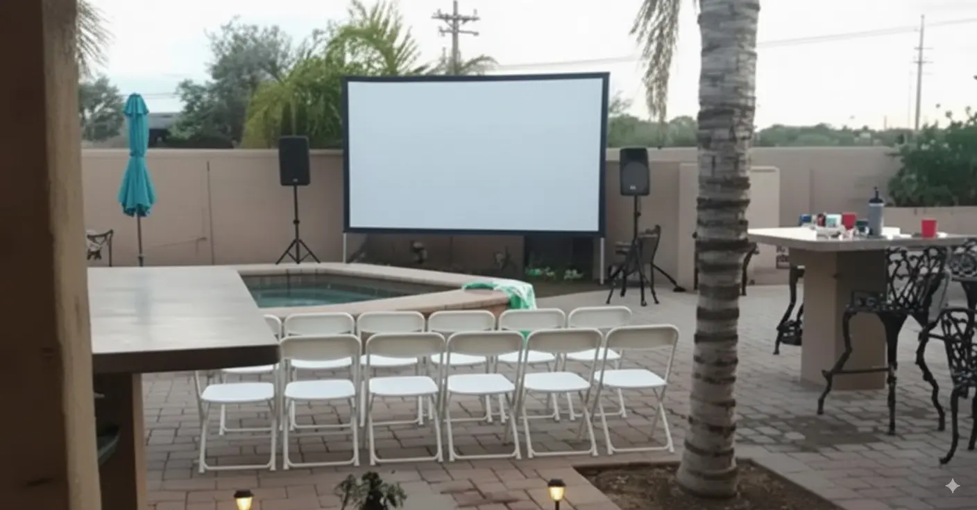 Bronze package free-standing screen in a backyard